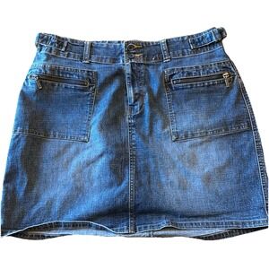 LA Blues Womens Sz 12 Denim Jean Mini Skirt‎ Y2K 90's Buckles Zippers Stretch
